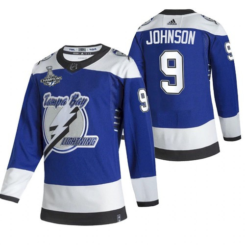 Men's Tampa Bay Lightning #9 Tyler Johnson 2021 Blue Stanley Cup Champions Reverse Retro Stitched Jersey